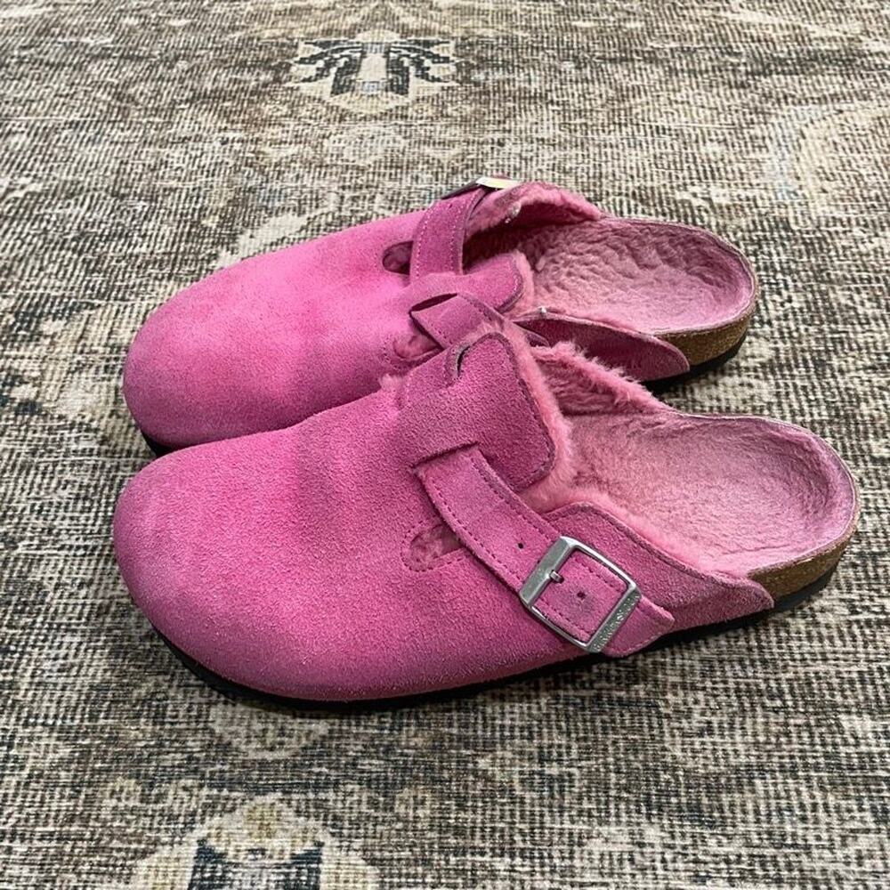 Birkenstock Boston Shearling Lined Pink Suede Clogs EU 39 US 8 Womens Mules